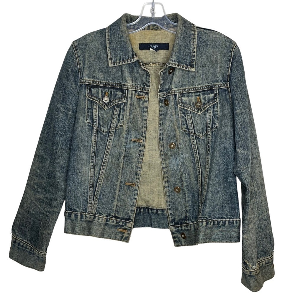 𝅺VINTAGE Y2K Gap Jean Jacket Distressed Fall 2002 Grunge